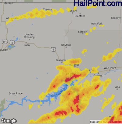 Hail Map for Glasgow, MT Region on May 26, 2018