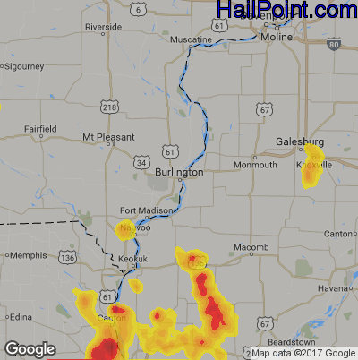Hail Map for Burlington, IA Region on May 26, 2018