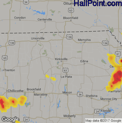 Hail Map for Kirskville, MS Region on May 26, 2018 