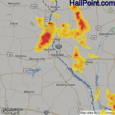 Hail Map for Hannibal, MS Region on May 26, 2018