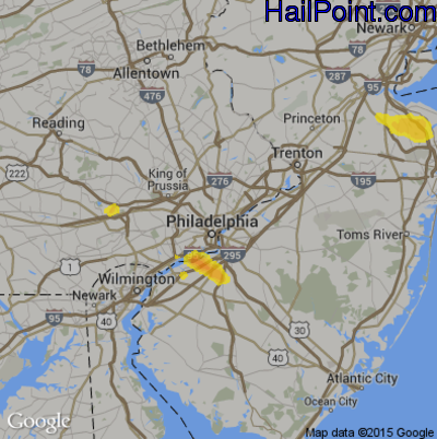 Hail Map for Philadelphia, PA Region on May 26, 2018