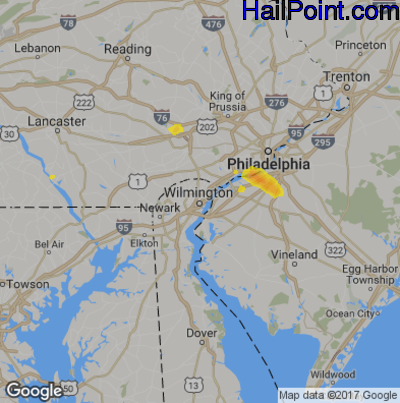 Hail Map for Wilmington, DE Region on May 26, 2018