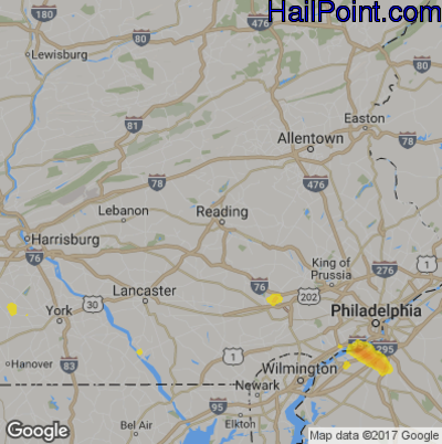Hail Map for Reading, PA Region on May 26, 2018 