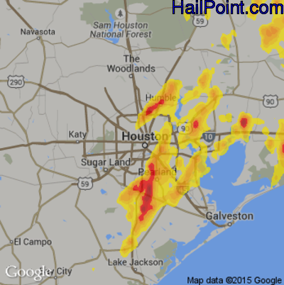 Hail Map for Houston, TX Region on May 26, 2018