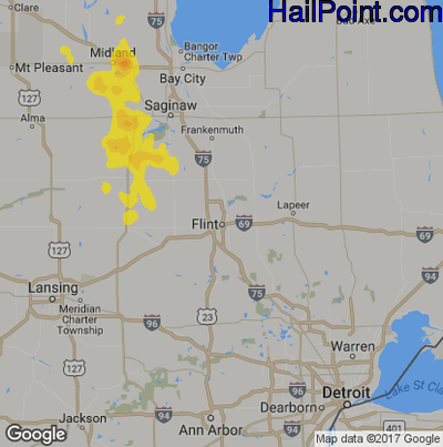 Hail Map for Flint, MI Region on May 27, 2018