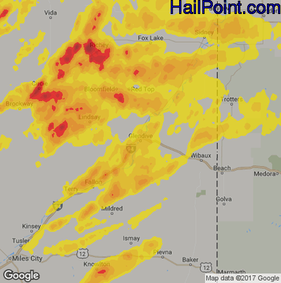 Hail Map for Glendive, MT Region on May 27, 2018 