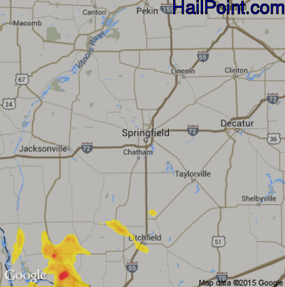 Hail Map for Springfield, IL Region on May 27, 2018