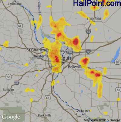 Hail Map for St. Louis, MO Region on May 27, 2018