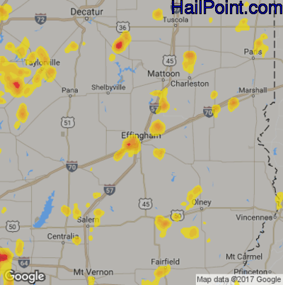 Hail Map for Effingham, IL Region on May 27, 2018