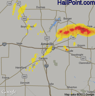 Hail Map for Amarillo, TX Region on May 27, 2018