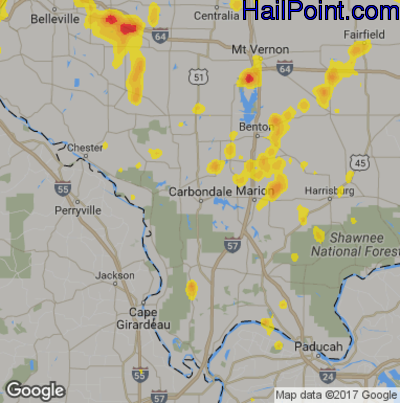 Hail Map for Carbondale, IL Region on May 27, 2018