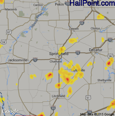Hail Map for Springfield, IL Region on May 27, 2018