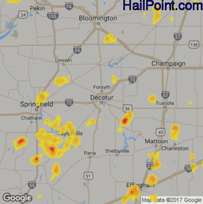 Hail Map for Decatur, IL Region on May 27, 2018