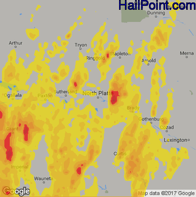 Hail Map for North Platte, NE Region on May 27, 2018