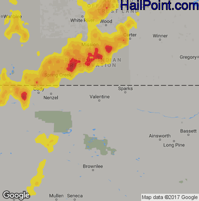 Hail Map for Valentine, NE Region on May 27, 2018