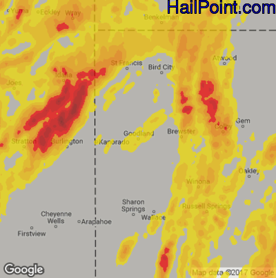Hail Map for Goodland, KS Region on May 27, 2018 