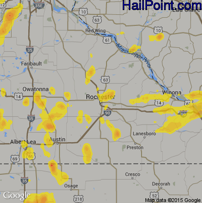 Hail Map for Rochester, MN Region on May 28, 2018