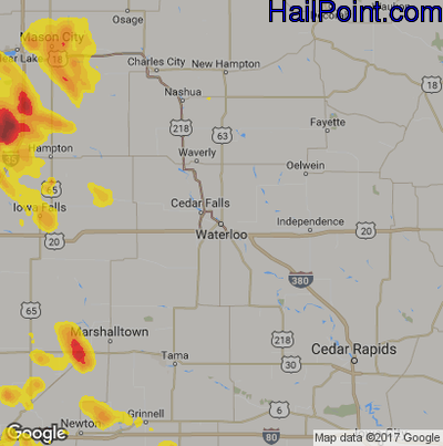 Hail Map for Waterloo, IA Region on May 28, 2018