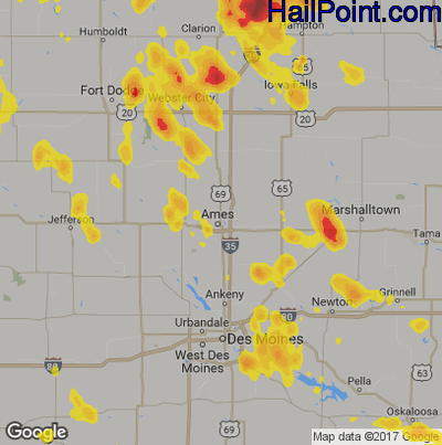 Hail Map for Ames, IA Region on May 28, 2018 