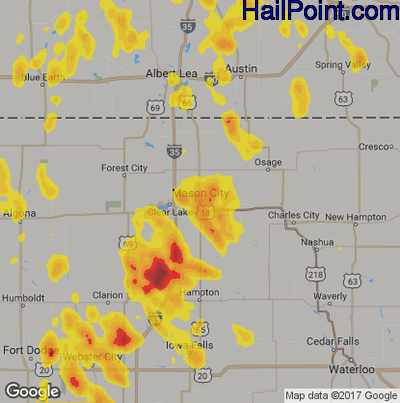 Hail Map for Mason City, IA Region on May 28, 2018