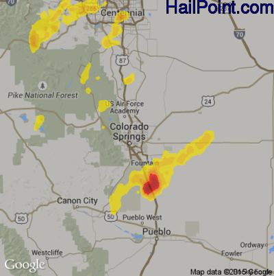 Hail Map for Colorado Springs, CO Region on May 28, 2018 