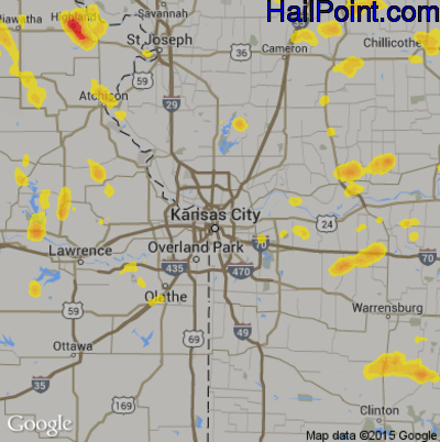 Hail Map for Kansas City, MO Region on May 28, 2018