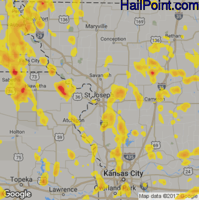 Hail Map for St. Joseph, MS Region on May 28, 2018