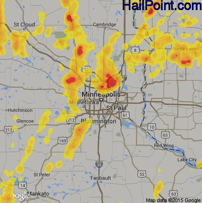 Hail Map for Minneapolis, MN Region on May 28, 2018