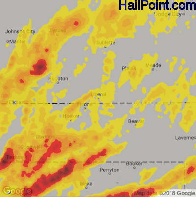 Hail Map for Liberal, KS Region on May 28, 2018