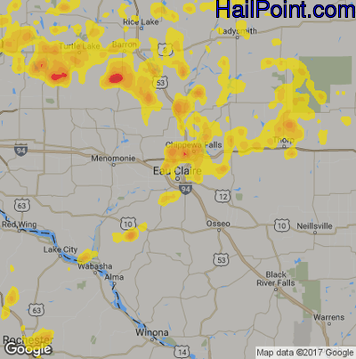 Hail Map for Eau Claire, WI Region on May 29, 2018 