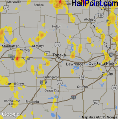 Hail Map for Topeka, KS Region on May 29, 2018