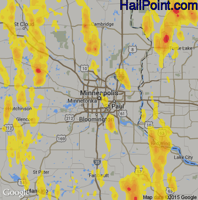 Hail Map for Minneapolis, MN Region on May 29, 2018