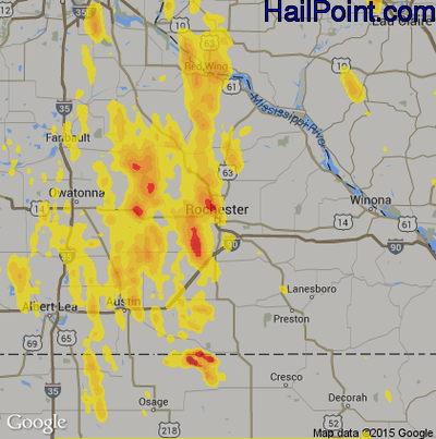 Hail Map for Rochester, MN Region on May 29, 2018