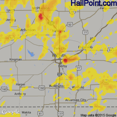 Hail Map for Wichita, KS Region on May 29, 2018