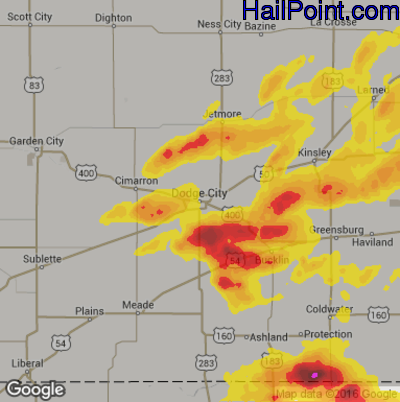 Hail Map for Dodge City, KS Region on May 29, 2018