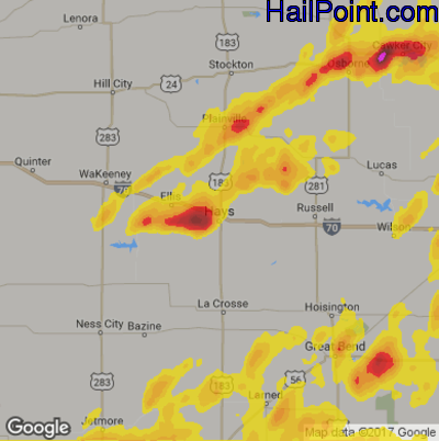 Hail Map for Hays, KS Region on May 29, 2018 