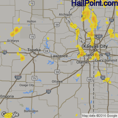 Hail Map for Lawerence, KS Region on May 29, 2018