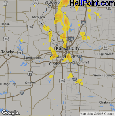 Hail Map for Shawnee, KS Region on May 29, 2018