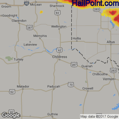 Hail Map for Childress, TX Region on May 29, 2018
