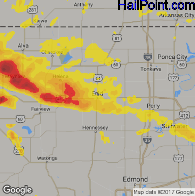 Hail Map for Enid, OK Region on May 29, 2018 