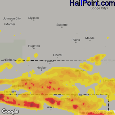 Hail Map for Liberal, KS Region on May 31, 2018