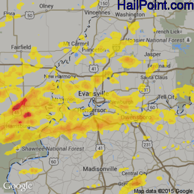 Hail Map for Evansville, IN Region on May 31, 2018