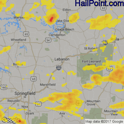 Hail Map for Lebanon, MS Region on May 31, 2018