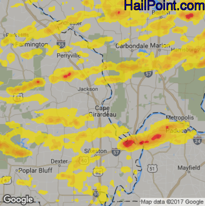 Hail Map for Cape Girardeau, MO Region on May 31, 2018