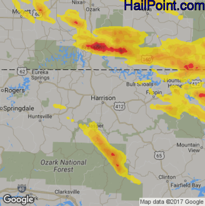 Hail Map for Harrison, AR Region on May 31, 2018