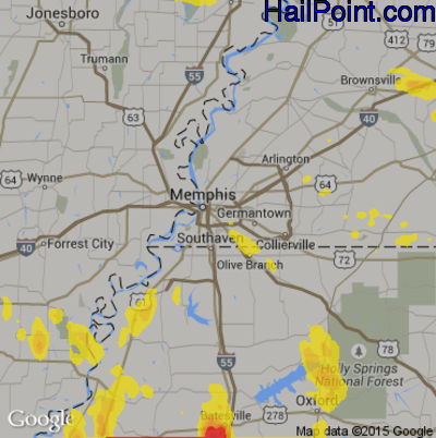 Hail Map for Memphis, TN Region on June 1, 2018