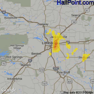 Hail Map for Little Rock, AR Region on June 2, 2018