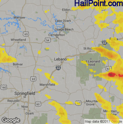 Hail Map for Lebanon, MS Region on June 2, 2018