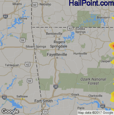 Hail Map for Fayetteville, AR Region on June 2, 2018