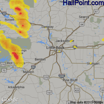Hail Map for Little Rock, AR Region on June 2, 2018